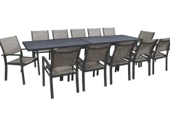 Salon de jardin repas extensible "Lagos" - 200/320 x 105 x 76 cm - 12 chaises - Taupe
