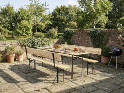 Salon de jardin set brasserie en bois avec dossier "Lisbonne" - 220 cm - Marron