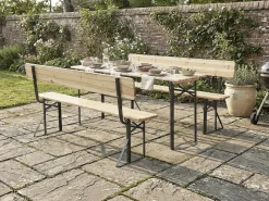 Salon de jardin set brasserie en bois avec dossier "Lisbonne" - 180 cm - Marron