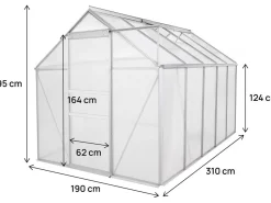 Serre jardin polycarbonate 310 x 190 x 195 cm "Basilic" - 5,89 m² - Gris