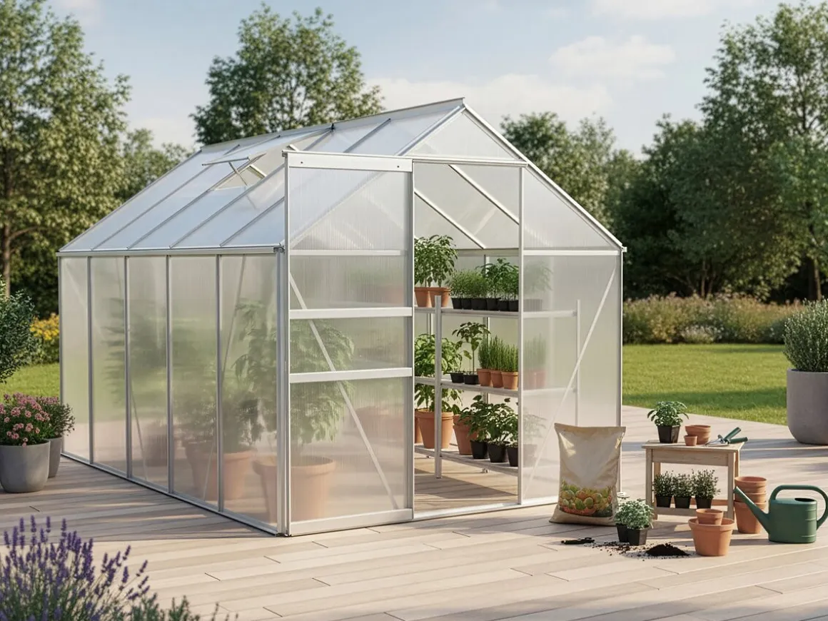 Serre jardin polycarbonate 310 x 190 x 195 cm "Basilic" - 5,89 m² - Gris
