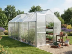 Serre jardin polycarbonate 370 x 190 x 195 cm "Basilic" - 7,03 m² - Gris