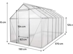 Serre jardin polycarbonate 370 x 190 x 195 cm "Basilic" - 7,03 m² - Gris