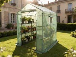 Serre tomates de jardin avec étagères "Lys" - 2.04 m² - 130g - Vert