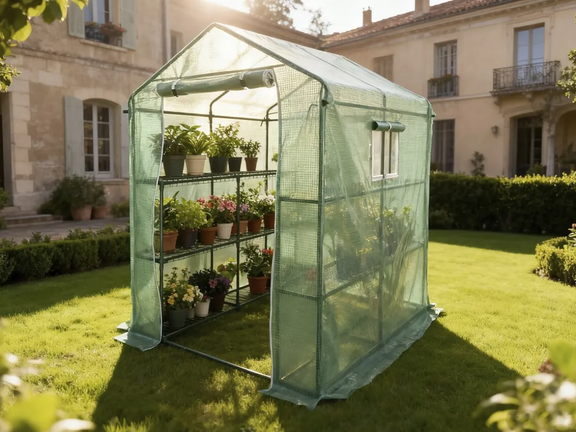 Serre tomates de jardin avec étagères "Lys" - 2.04 m² - 130g - Vert
