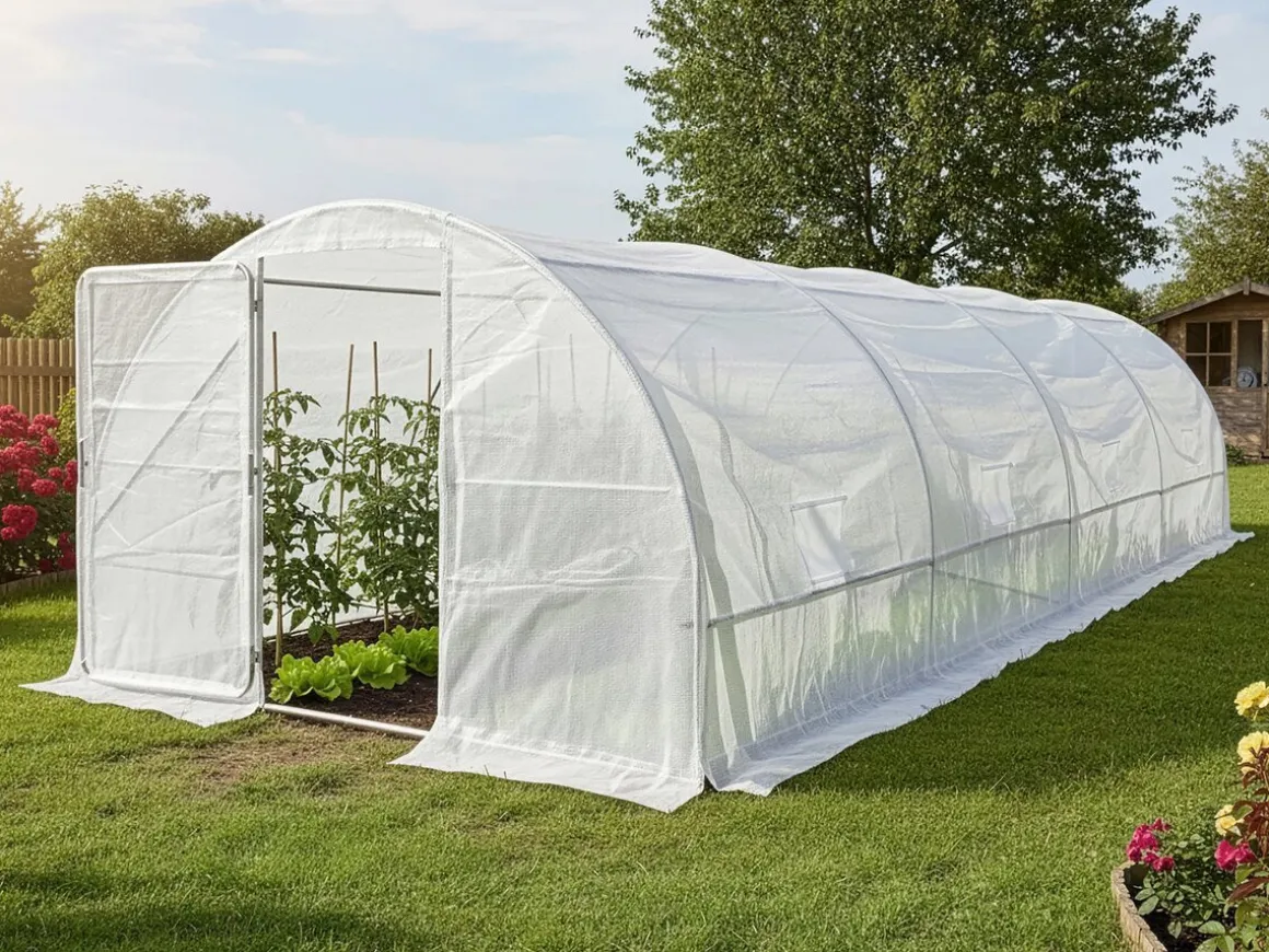 Serre tunelle de jardin avec porte 6 x 3 m "Mimosa" - 18 m² - 180g - Blanc