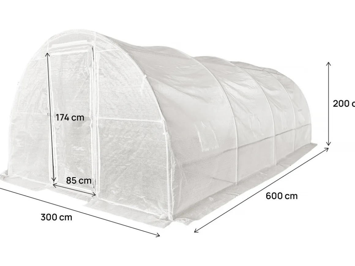 Serre tunelle de jardin avec porte 6 x 3 m "Mimosa" - 18 m² - 180g - Blanc