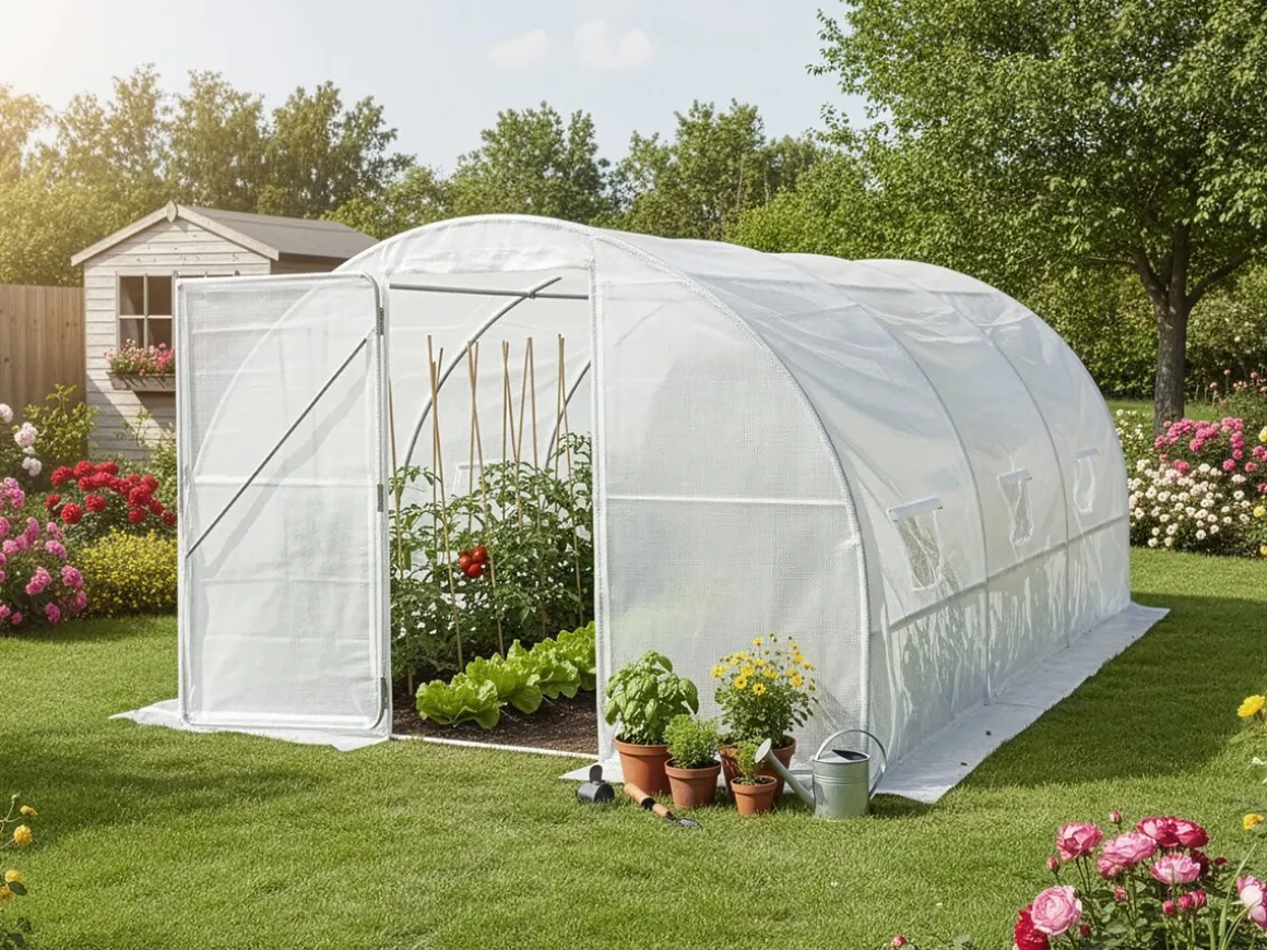 Serre tunelle de jardin avec porte 4 x 3 m "Mimosa" - 12 m² - 180g - Blanc