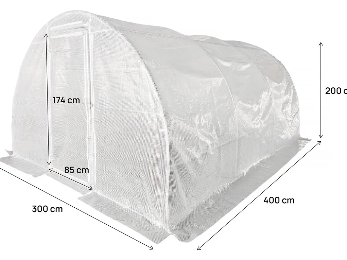 Serre tunelle de jardin avec porte 4 x 3 m "Mimosa" - 12 m² - 180g - Blanc