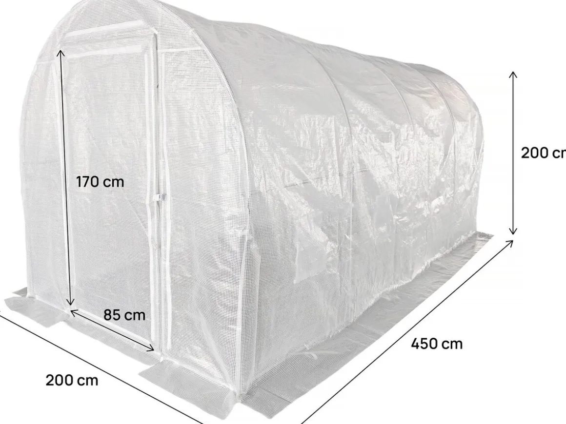 Serre tunelle de jardin avec porte 4,5 x 2 m "Mimosa" - 9 m² - 180g - Blanc