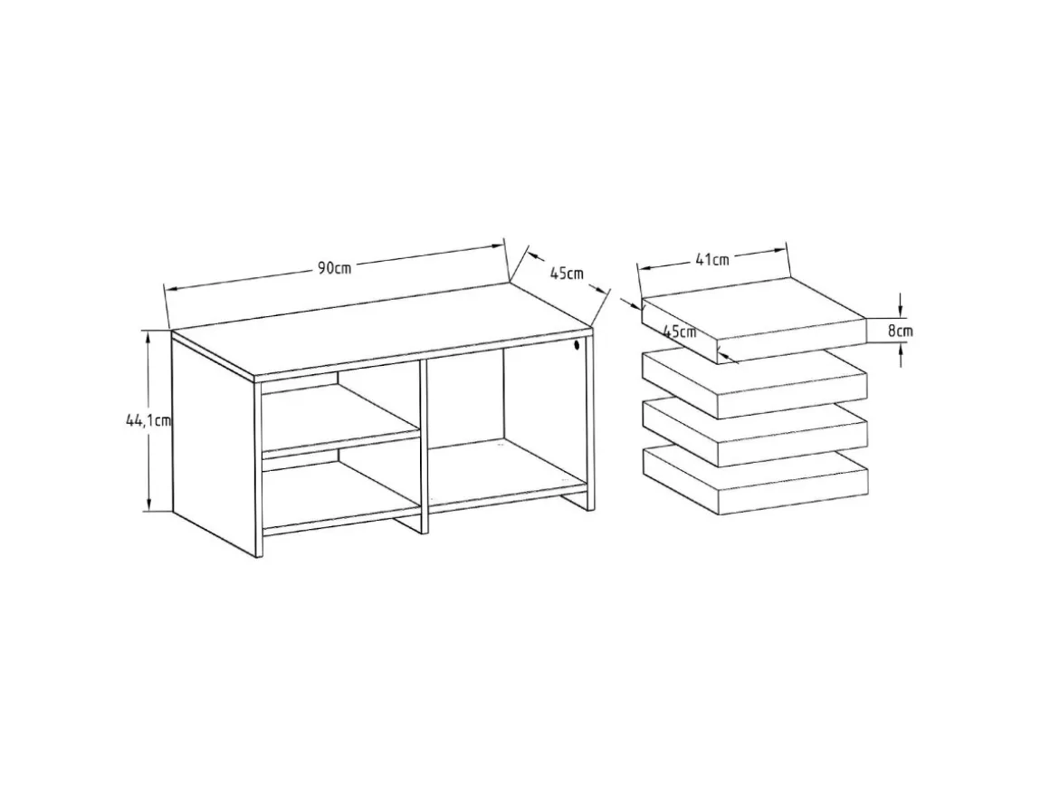 Set de table basse en bois "Gord" - 90 x 45 x 44.1 cm - Anthracite