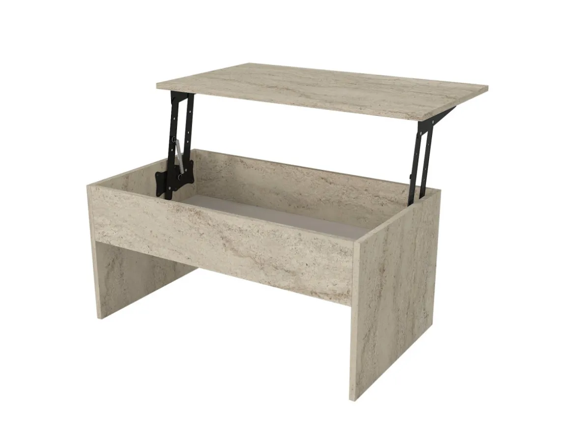 Table basse avec coffre de rangement en bois "Akilli" - 90 x 45 x 52 cm - Travertin