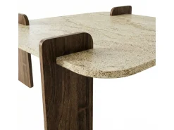 Table basse en bois "Afrolli" - 90 x 90 x 35 cm - Travertin