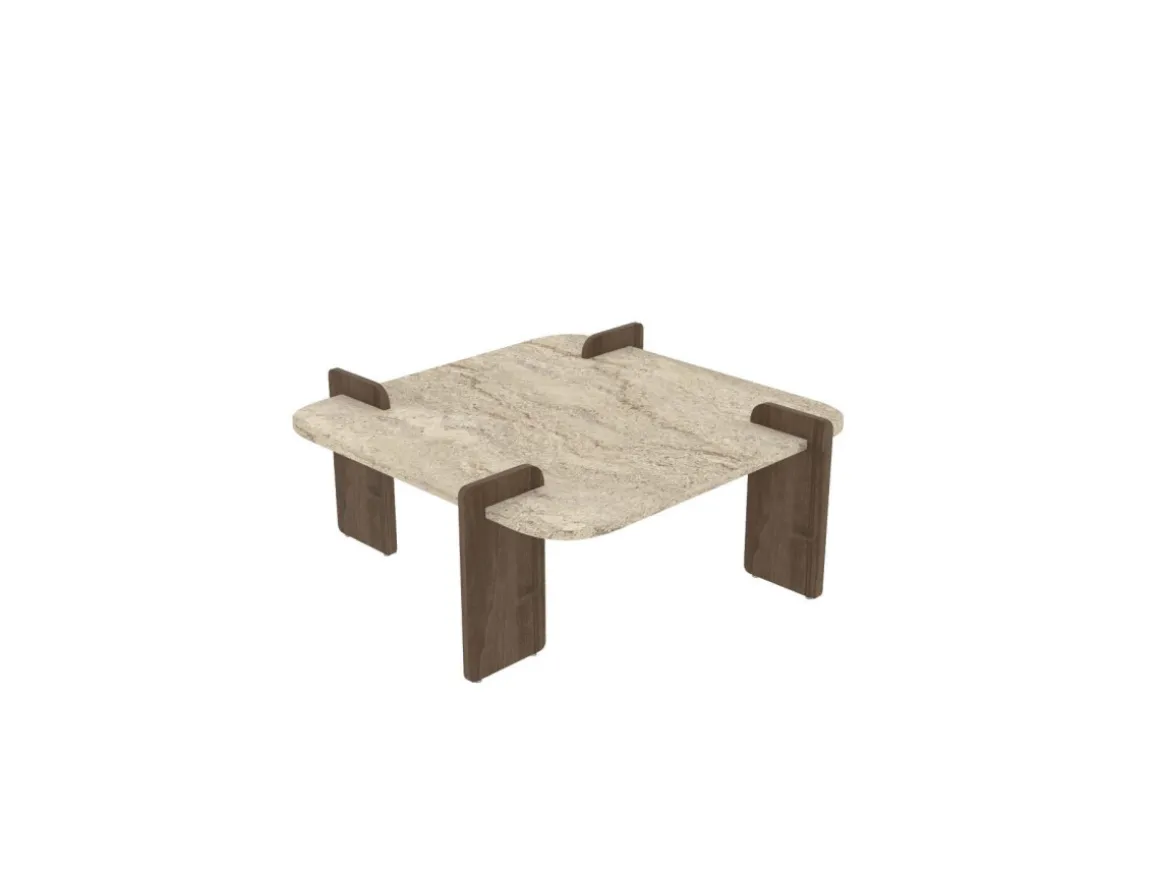 Table basse en bois "Afrolli" - 90 x 90 x 35 cm - Travertin