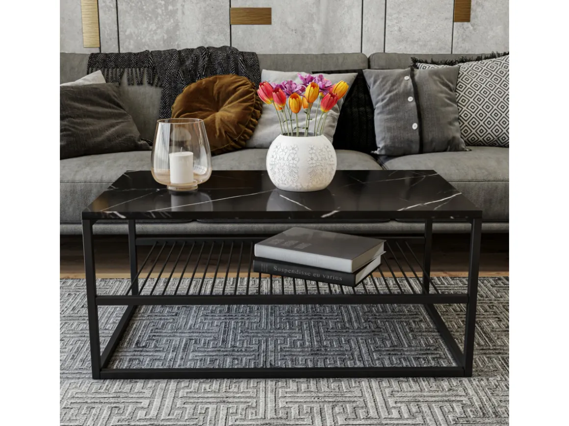 Table basse en bois "Asude" - 95 x 55 x 42 cm - Noir
