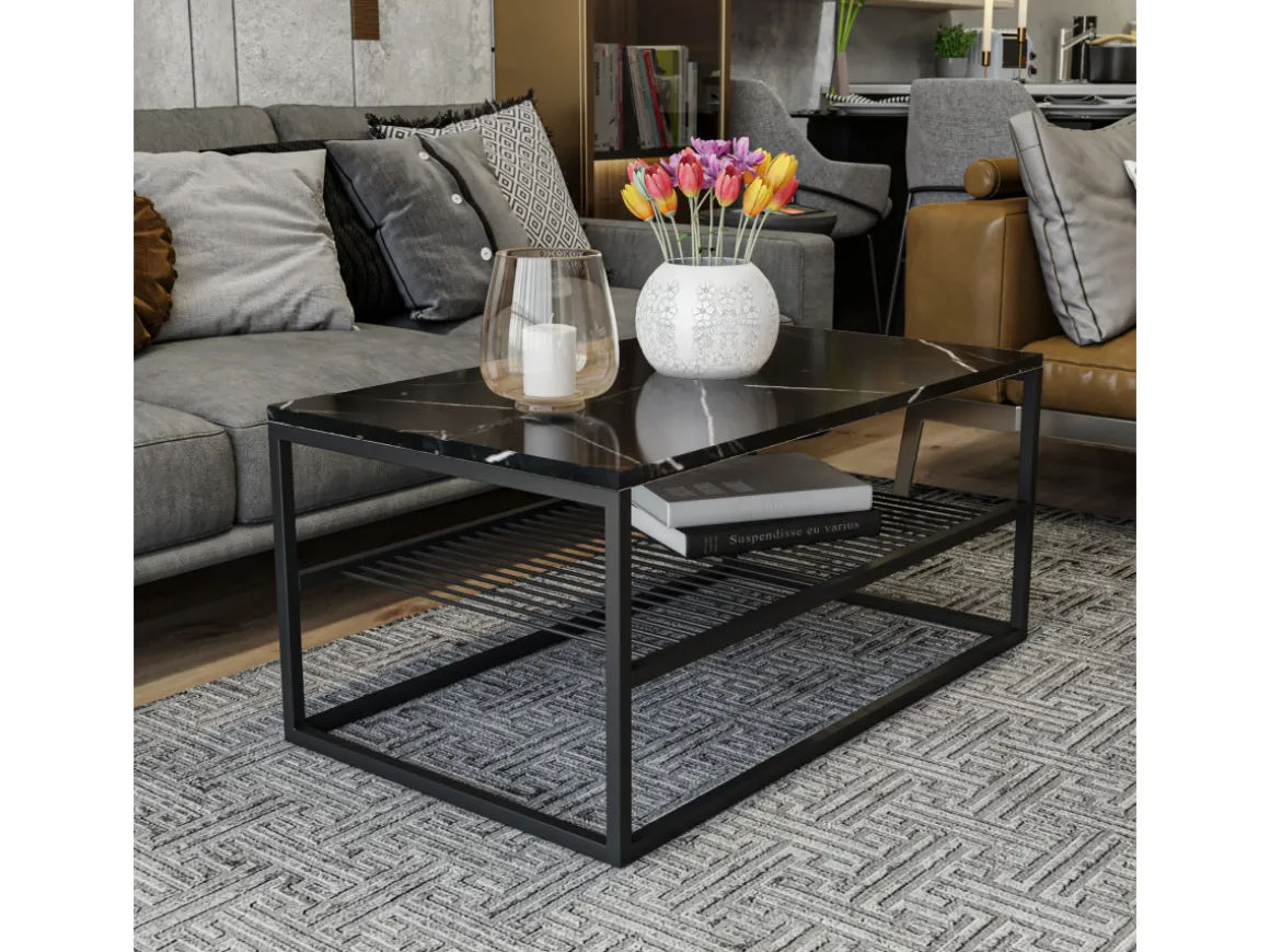 Table basse en bois "Asude" - 95 x 55 x 42 cm - Noir