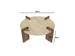 Table basse en bois "Avoure" - 90 x 90 x 35 cm - Travertin