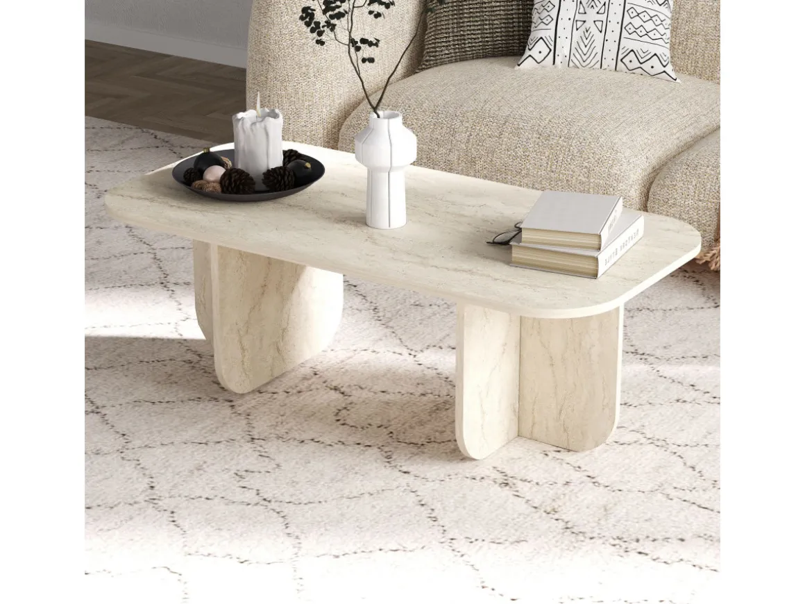 Table basse en bois "Becaj" - 120 x 60 x 41 cm - Travertin