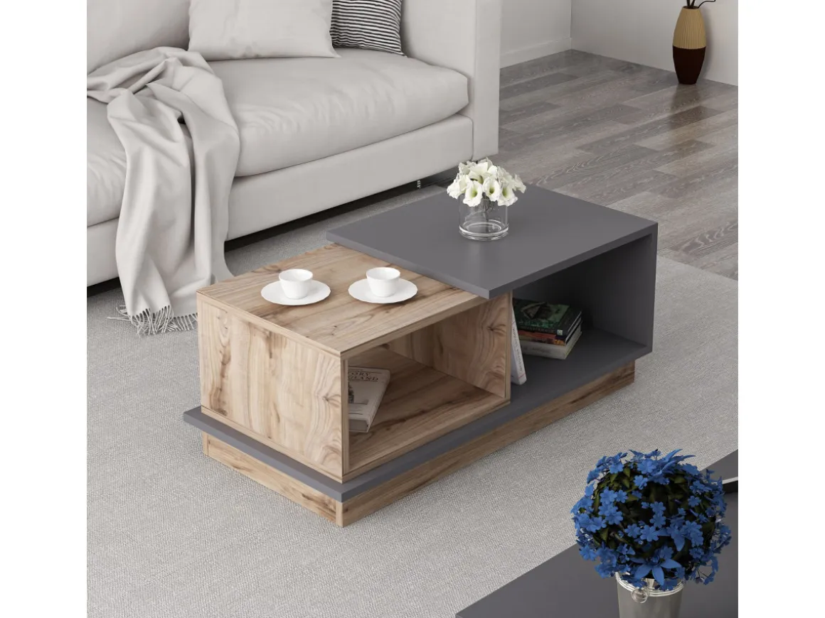 Table basse en bois "Consept" - 90 x 45 x 36 cm - Gris anthracite