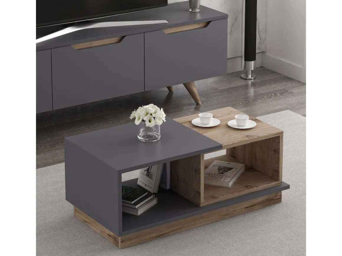 Table basse en bois "Consept" - 90 x 45 x 36 cm - Gris anthracite