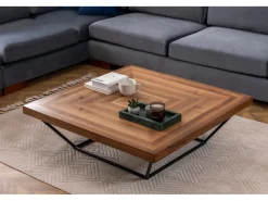 Table Basse en bois "Cora" - 100 x 100 x 32 cm - Noyer