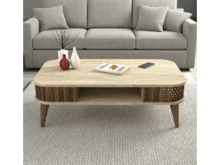Table basse en bois "Eylul" - 105 x 60 x 35 cm - Travertin