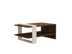 Table basse en bois "Gaye" - 80 x 50 x 35 cm - Noyer, Blanc