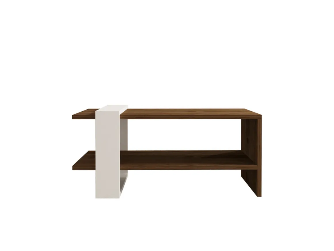 Table basse en bois "Gaye" - 80 x 50 x 35 cm - Noyer, Blanc