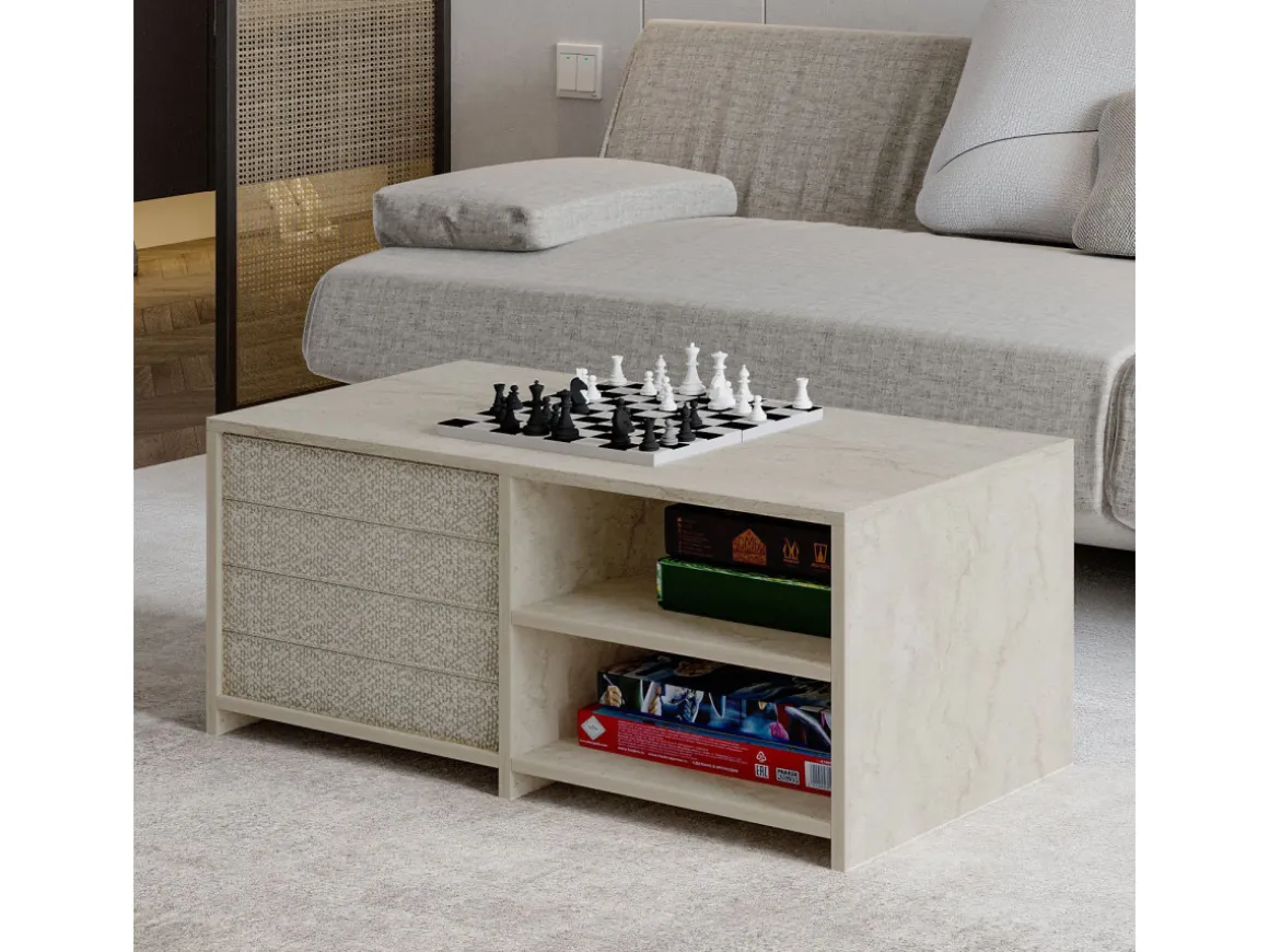 Table basse en bois "Gord" - 90 x 45 x 44 cm - Travertin