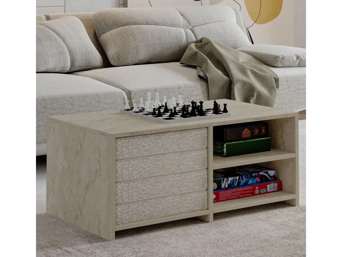 Table basse en bois "Gord" - 90 x 45 x 44 cm - Travertin