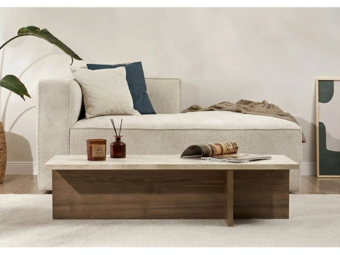 Table basse en bois "Harbor" - 120 x 45 x 30 cm - Travertin
