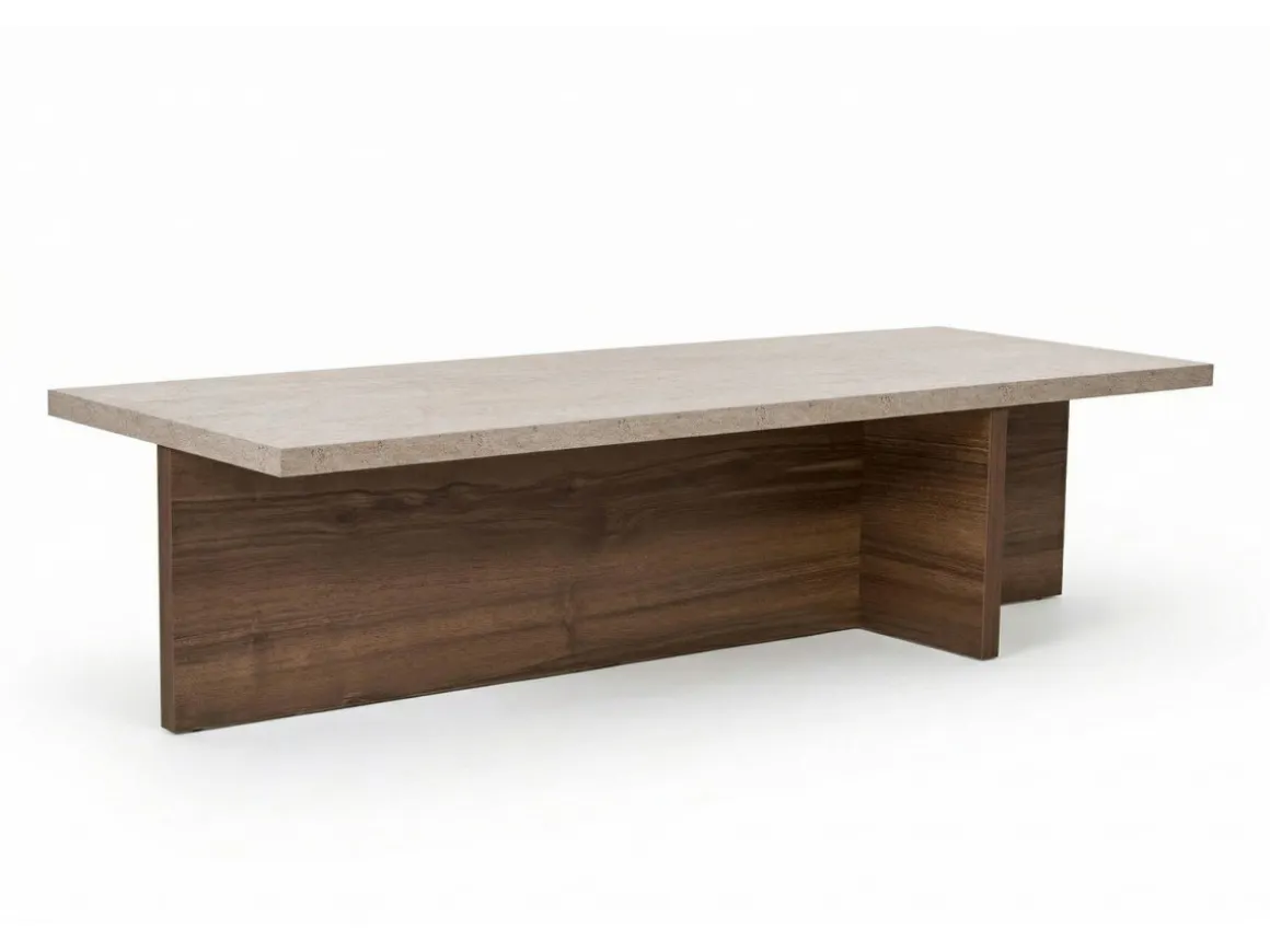 Table basse en bois "Harbor" - 120 x 45 x 30 cm - Travertin