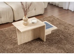 Table basse en bois "Harmony" - 80 x 40 x 40 cm - Travertin
