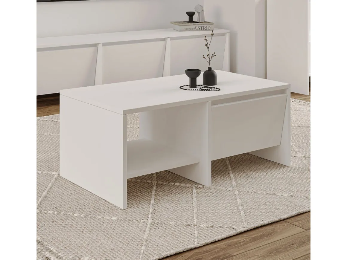 Table basse en bois "Laris" - 90 x 45 x 35 cm - Blanc