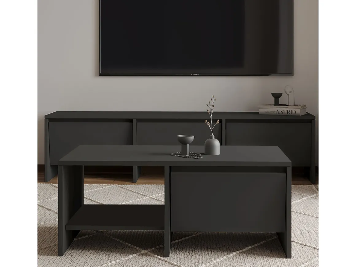 Table basse en bois "Laris" - 90 x 45 x 35 cm - Gris anthracite