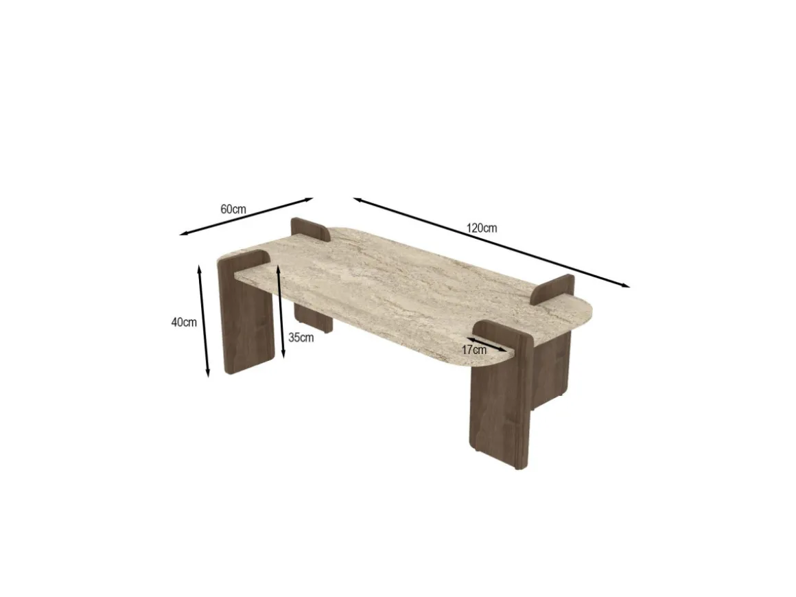 Table basse en bois "Leapiri" - 120 x 60 x 35 cm - Travertin