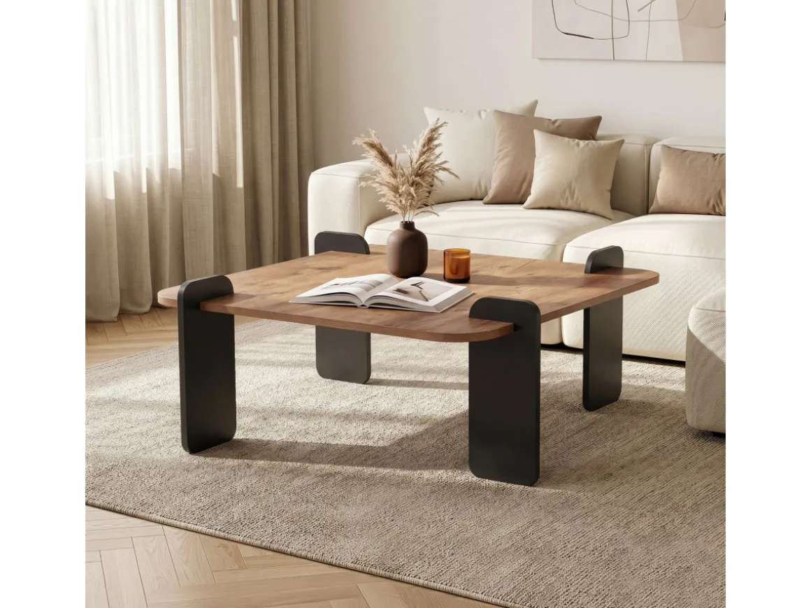 Table basse en bois "Marais" - 90 x 90 x 35 cm - Marron clair
