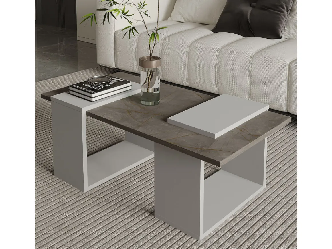 Table basse en bois "Matris" - 90 x 46 x 37 cm - Gris