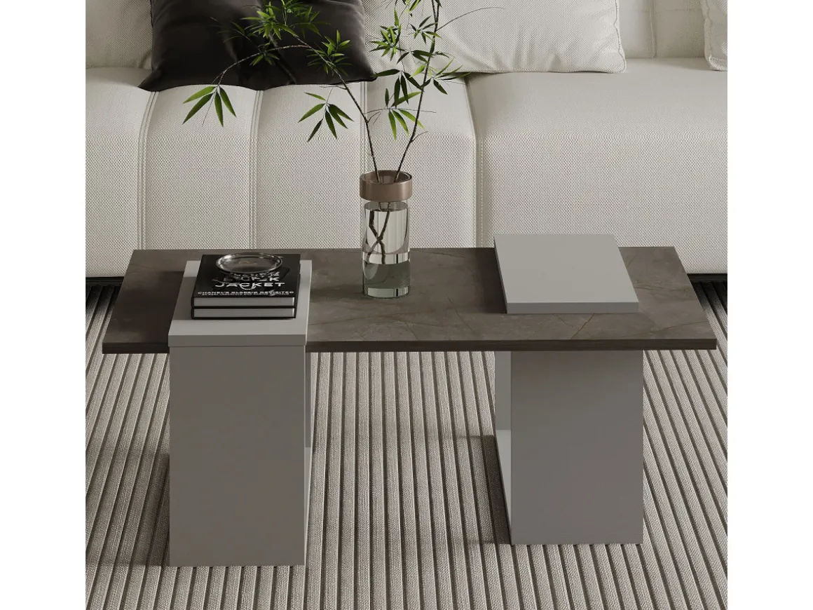 Table basse en bois "Matris" - 90 x 46 x 37 cm - Gris
