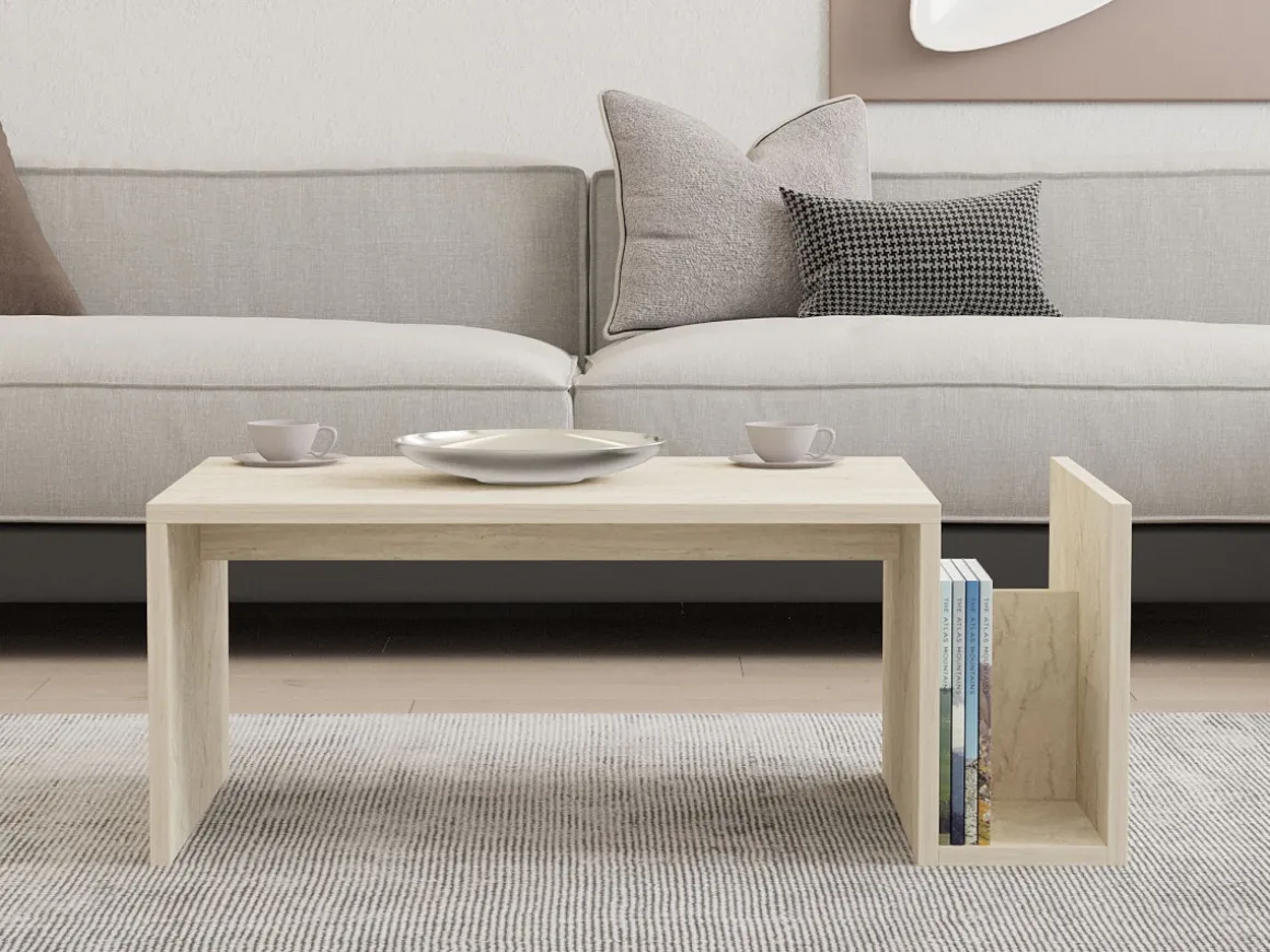 Table basse en bois "Memo" - 86 x 50 x 32 cm - Travertin