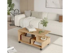 Table basse en bois "MIN9" - 90 x 51 x 42 cm - Beige
