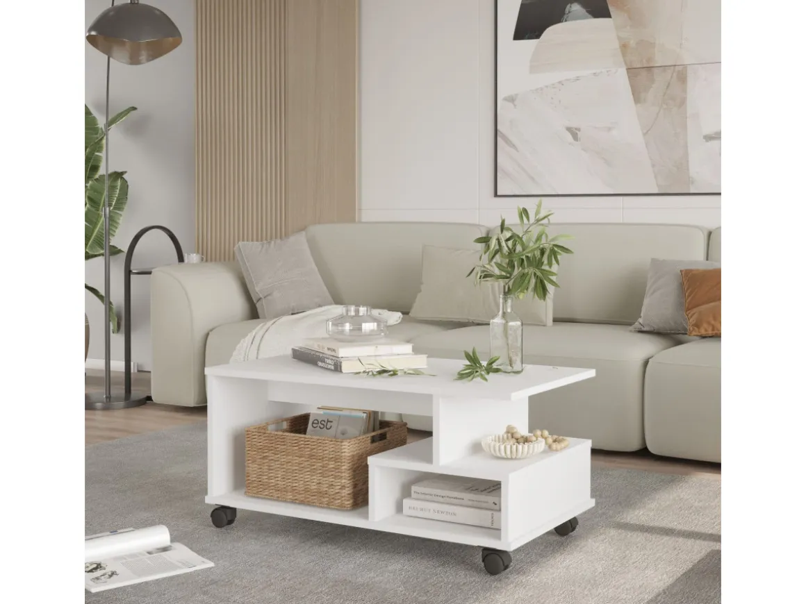 Table basse en bois "MIN9" - 90 x 51 x 42 cm - Blanc