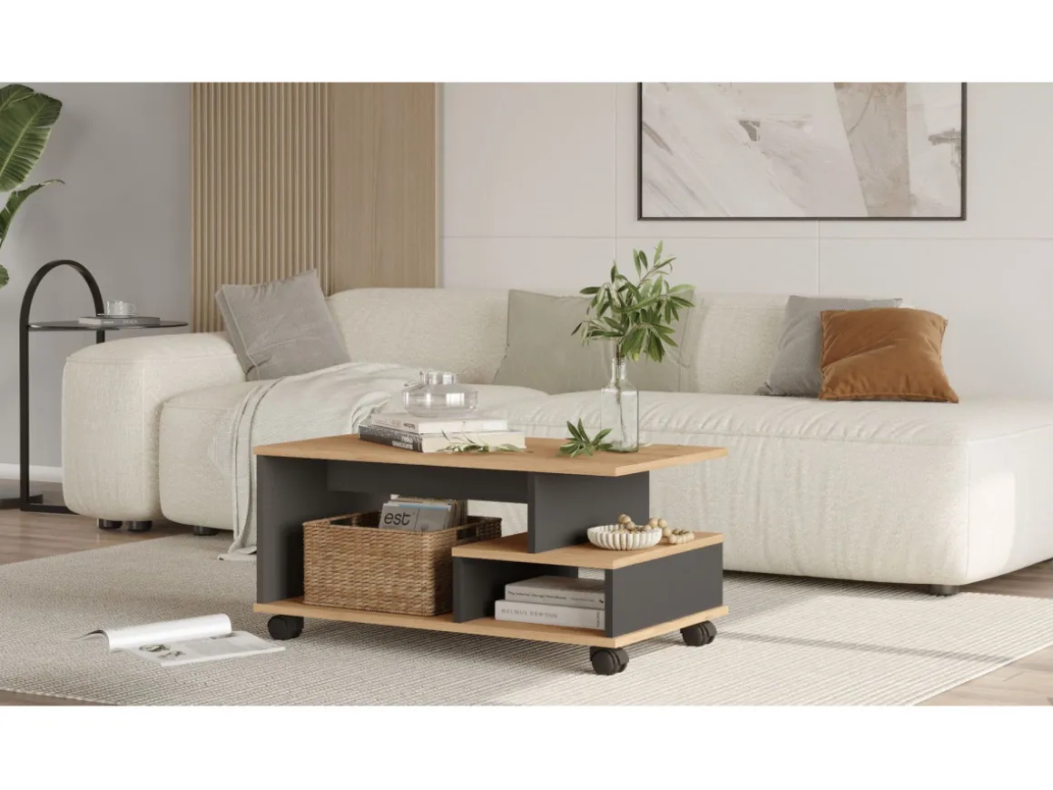 Table basse en bois "MIN9" - 90 x 51 x 42 cm - Gris anthracite