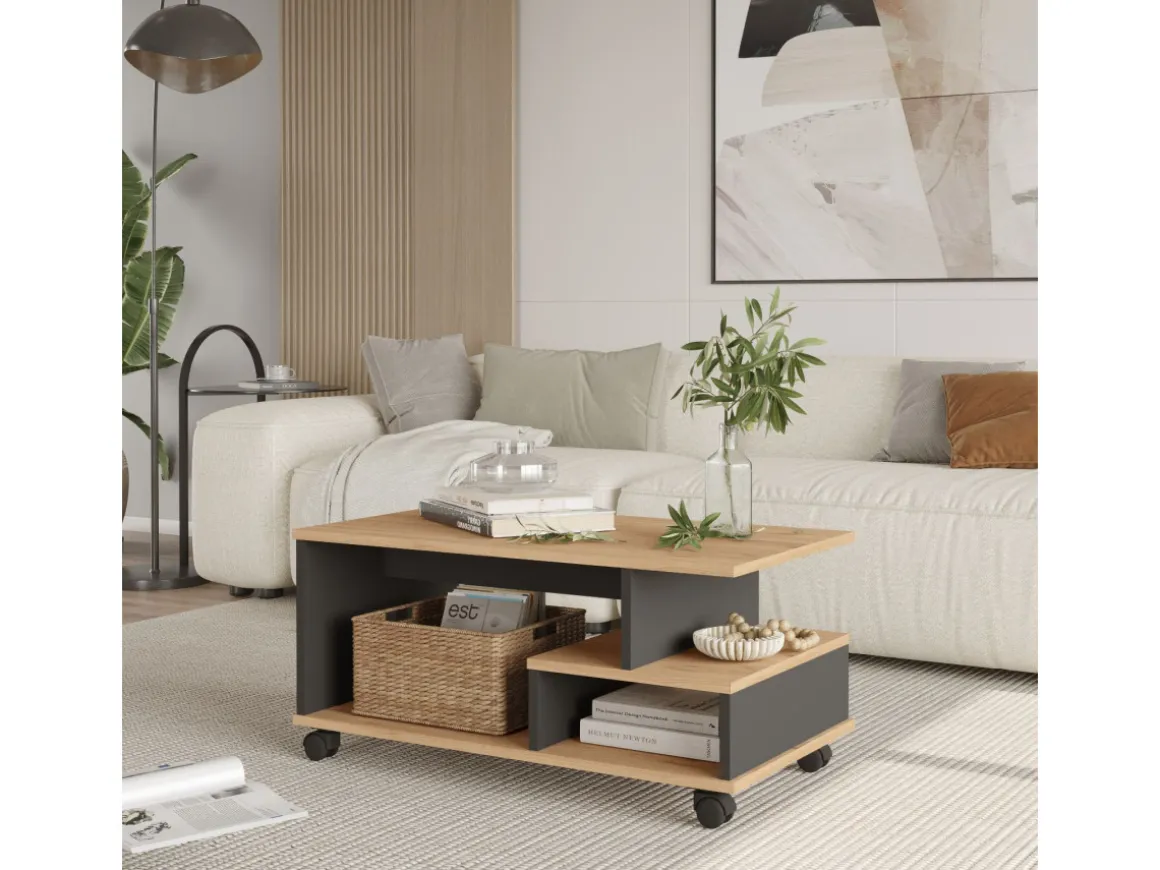 Table basse en bois "MIN9" - 90 x 51 x 42 cm - Gris anthracite