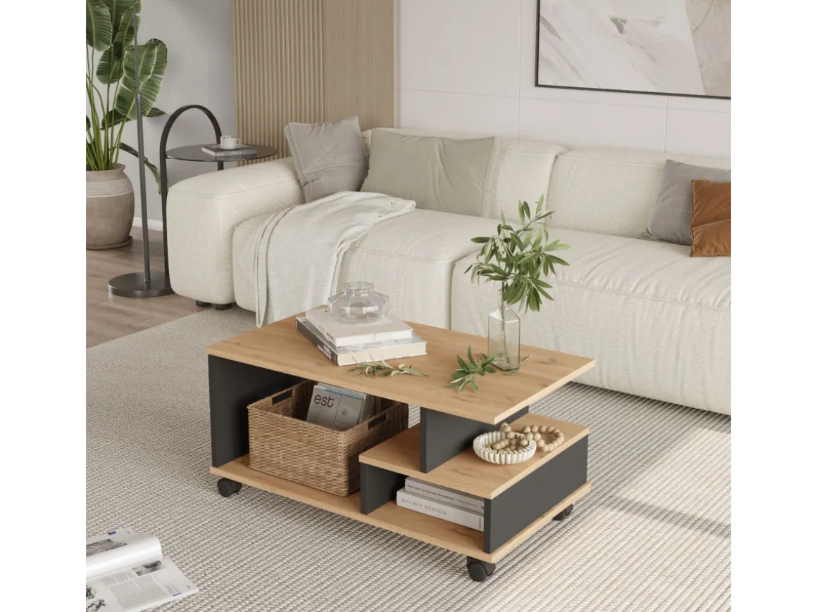 Table basse en bois "MIN9" - 90 x 51 x 42 cm - Gris anthracite