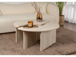 Table basse en bois "Moira" - 90 x 90 x 41 cm - Travertin