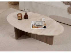 Table basse en bois "Orba" - 120 x 65 x 40 cm - Travertin