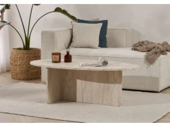Table basse en bois "Orba" - 120 x 65 x 40 cm - Travertin