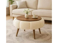 Table basse en bois "Papatya 60" - 60 x 60 x 44 cm - Crème