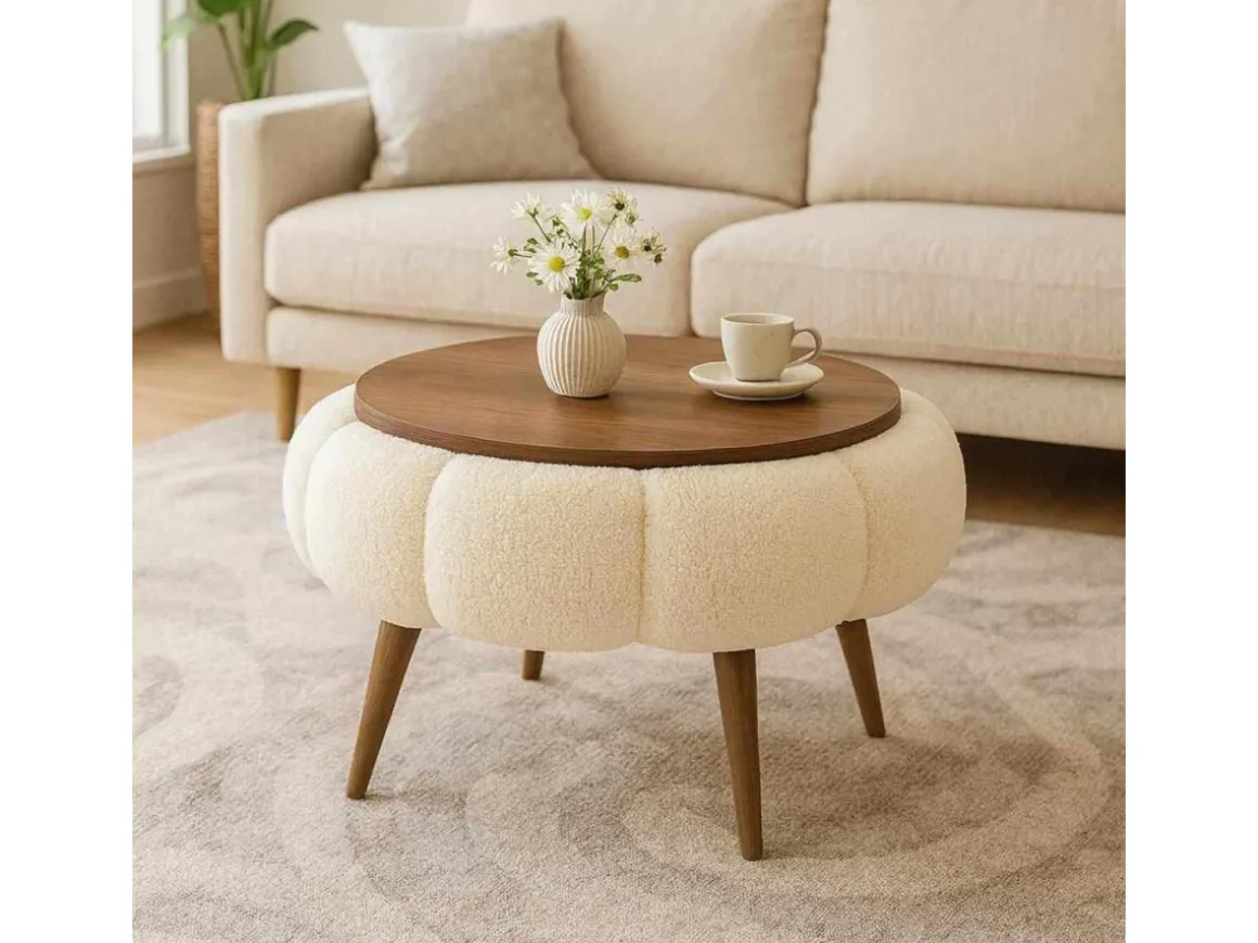 Table basse en bois "Papatya 60" - 60 x 60 x 44 cm - Crème